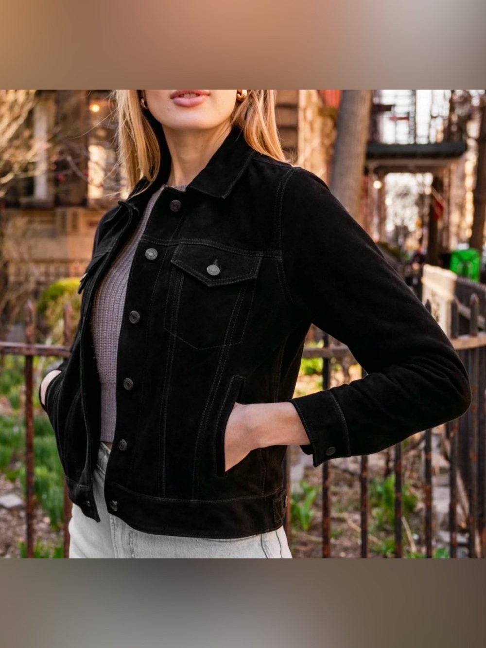Utex Design Women’s Black Suede Jacket - Classic Casual Trucker